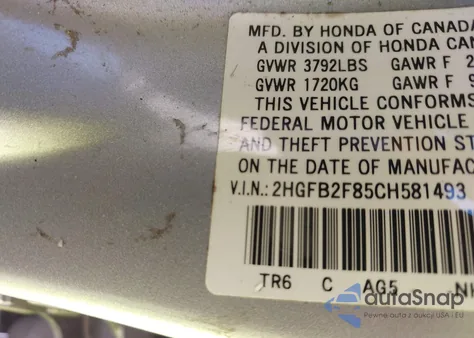 2012 Honda Civic Ex from USA, damaged, VIN 2HGFB2F85CH581493